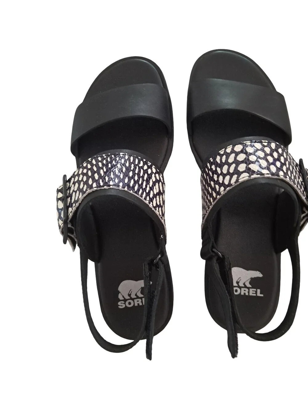 Sorel Ella III Leather Black Sandals Womens Size 6 New